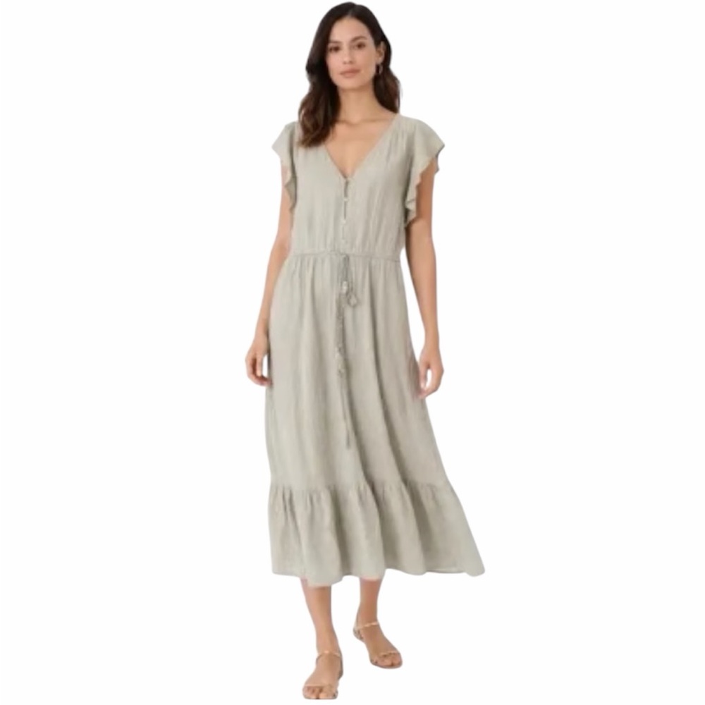 Lucky Brand Gauze Cotton Sage Midi Maxi Dress Tiered Hem Cottage Boho SZ 14-16 - Picture 2 of 13